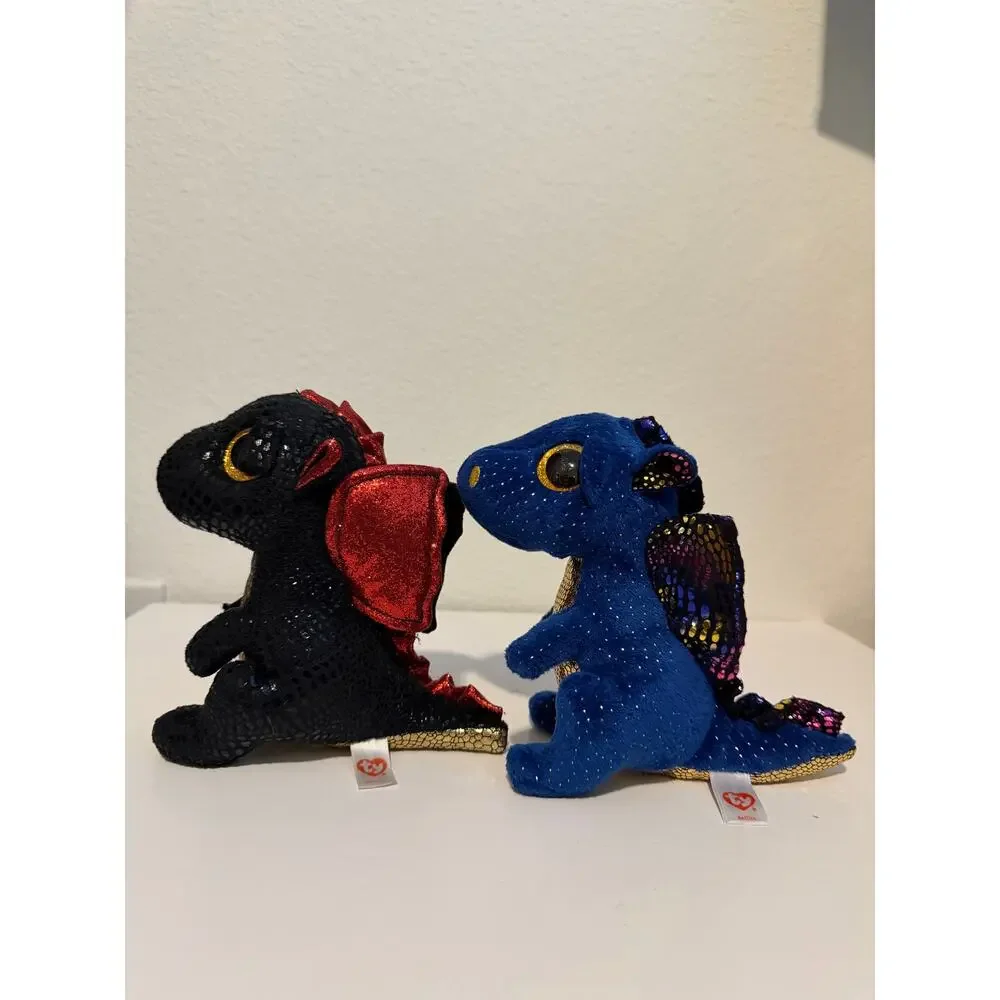 Ty Beanie Boos Dragons Saffire Grindal Black Blue Plush Stuffed Animal Toy 6”